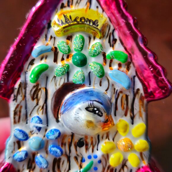 RARE ADORABLE CHRISTOPHER RADKO BIRD HOUSE FLOWERS CHRISTMAS GLASS ORNAMENT - Picture 6 of 10